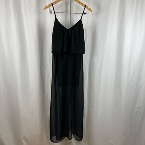 Catch My i Medium High Waist Sheer Skirt Maxi Dress Sleeveless V Neck